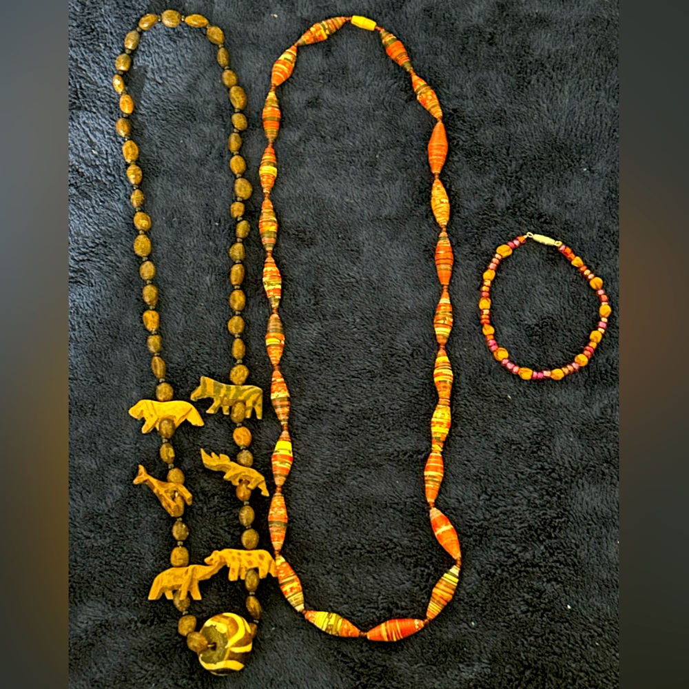 African jewelry set 2 necklaces and a bracelet - handmade in Uganda